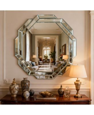 29.92 Inch Octagonal Living Room Mirror, Beveled Edge Frameless Wall Mirror for Wall Decor, Bathroom, Dining Room and Hallway