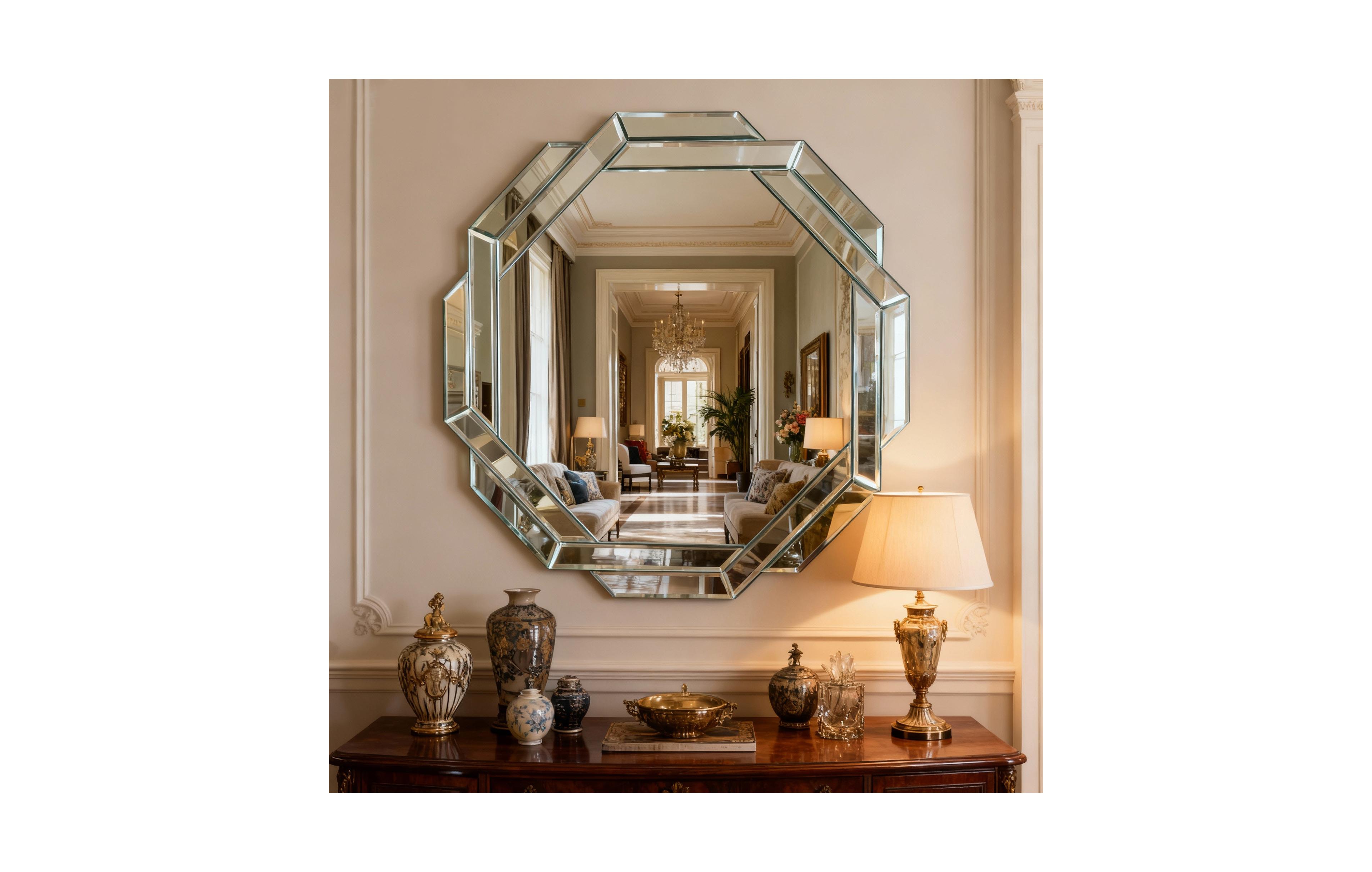Busdays 29.92 Inch Octagonal Living Room Mirror, Beveled Edge Frameless Wall Mirror for Wall Decor, Bathroom, Dining Room and Hallway