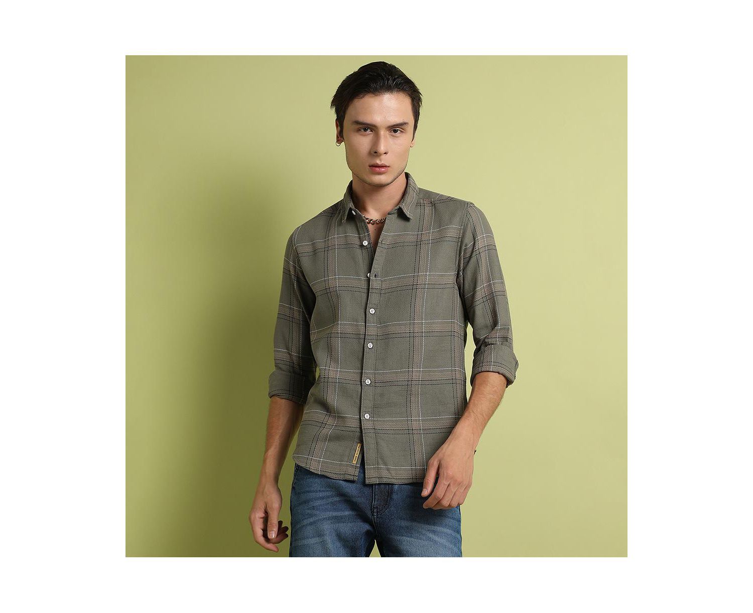 Men's Olive Green Maxi Tartan Plaid Shirt