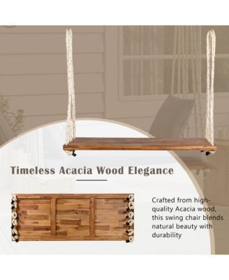 Patio Wooden Swing Chair, Hanging Porch Swing Bench with Cushion&Pillows, 10.8Ft Hemp Ropes for Garden,Backyard,Lawn