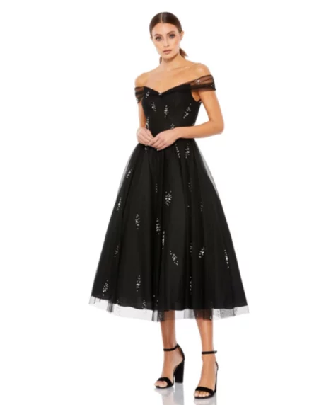 Women's Petite Ieena Off The Shoulder Embellished Tulle Cocktail Dress - Black