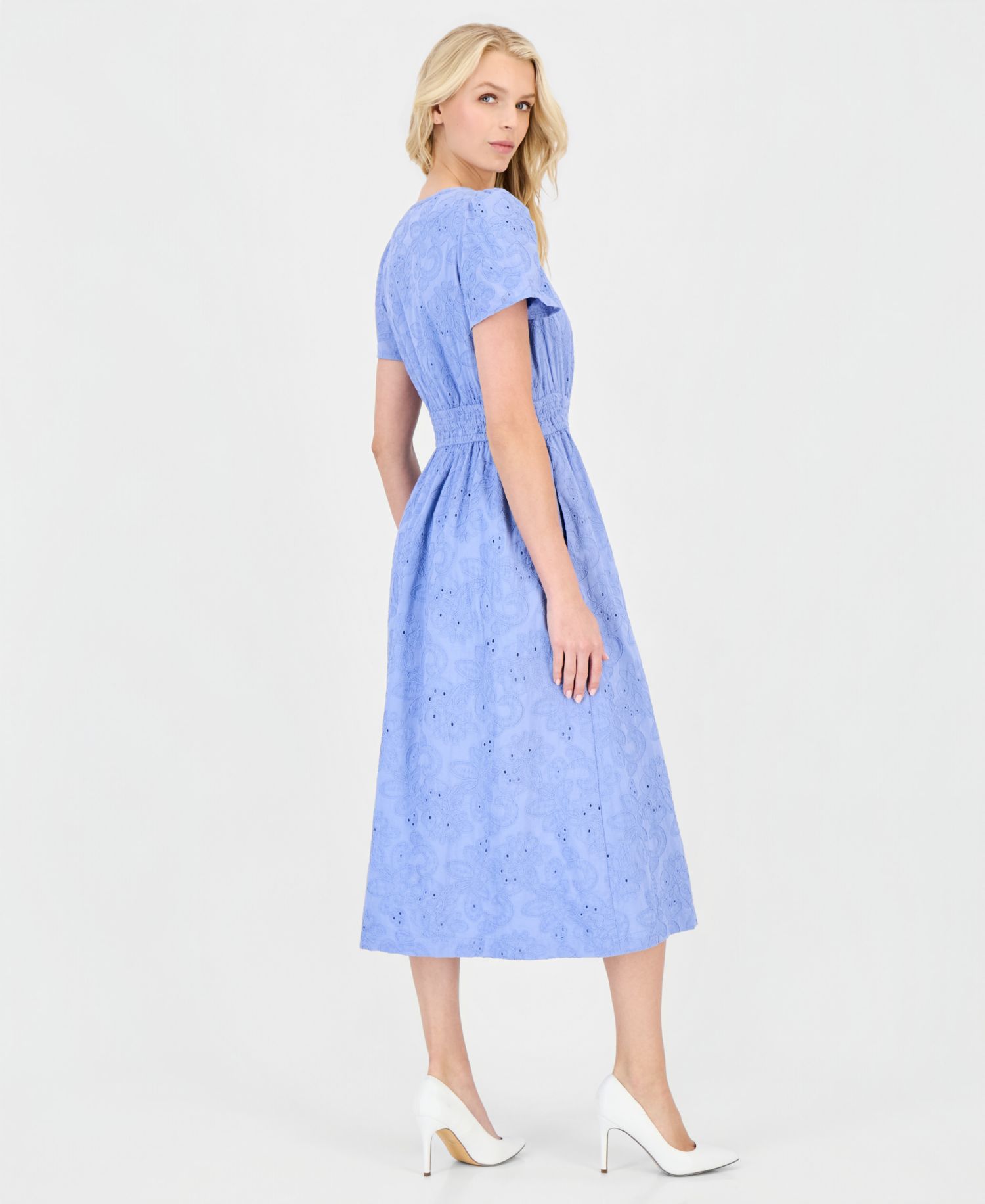 Women's Eyelet Short-Sleeve Midi Dress