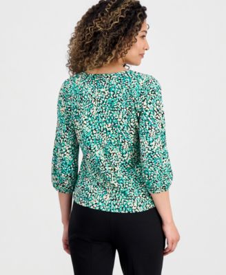Petite Printed Blouson-Sleeve Top