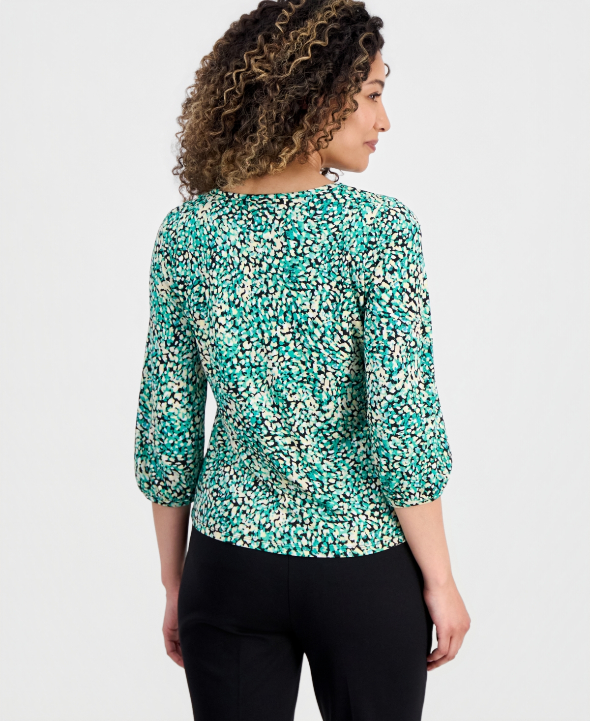 Jones New York Petite Printed Blouson-Sleeve Top