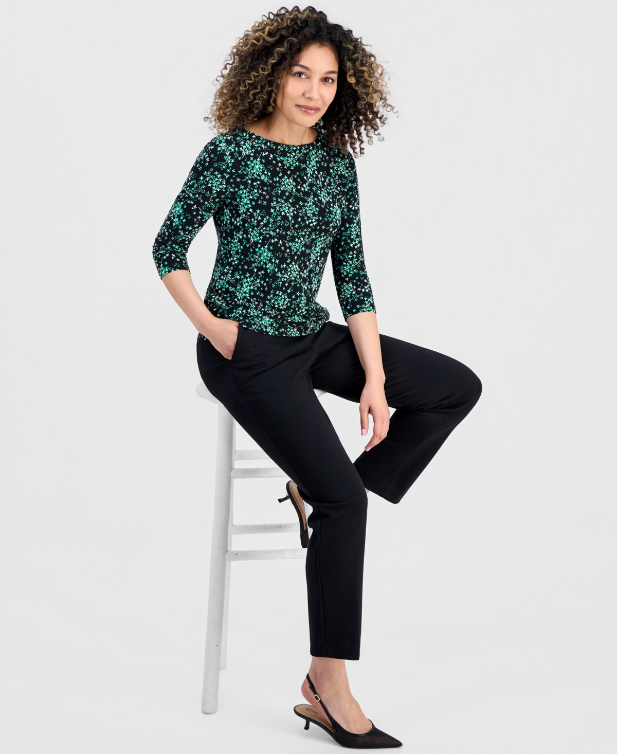Jones New York Petite Printed 3/4-Sleeve Top