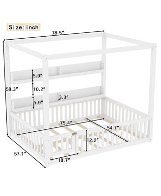  Full Size Canopy Bed with Guardrails & Shelves