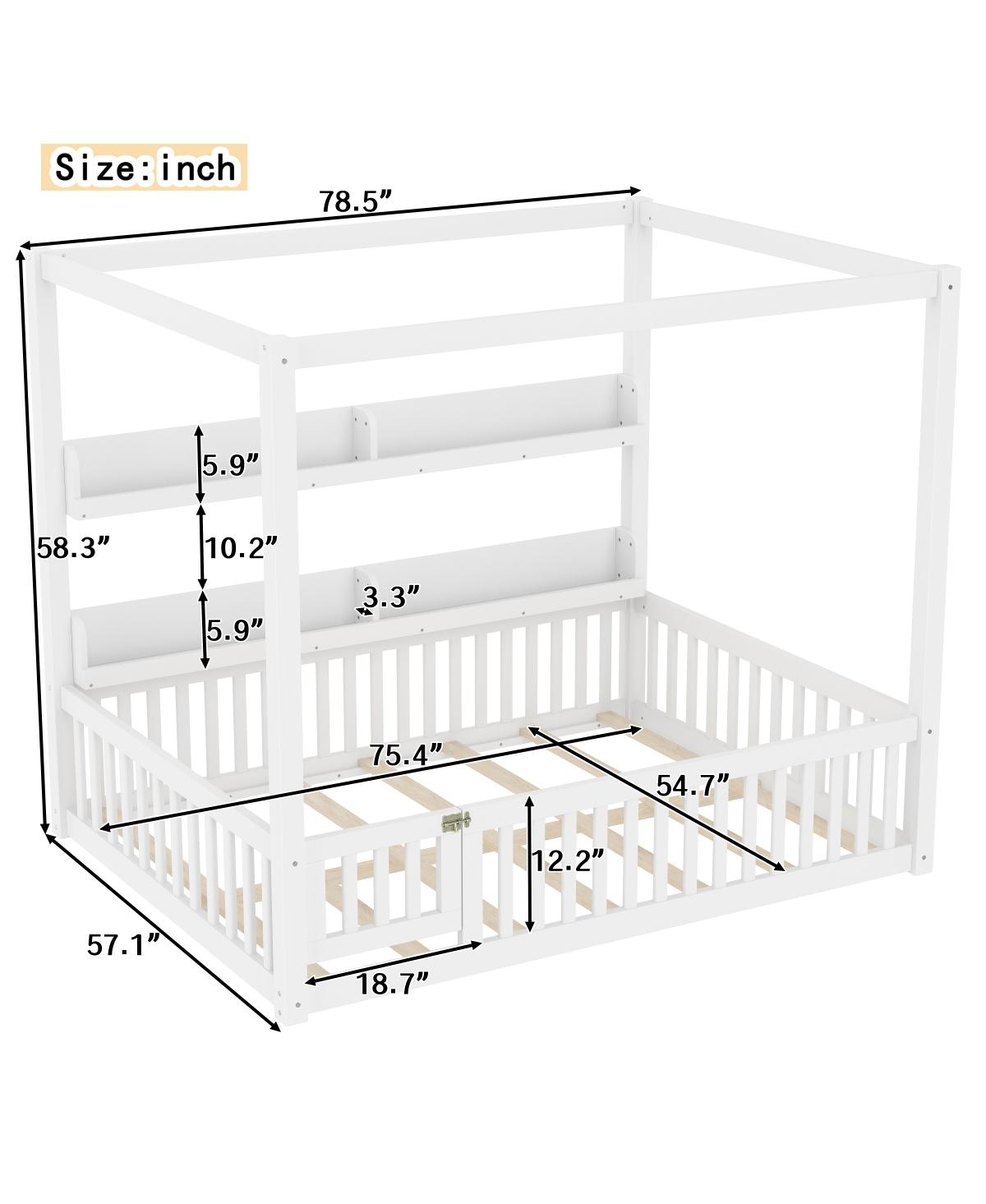 Streamdale Furniture Full Size Canopy Bed with Guardrails & Shelves