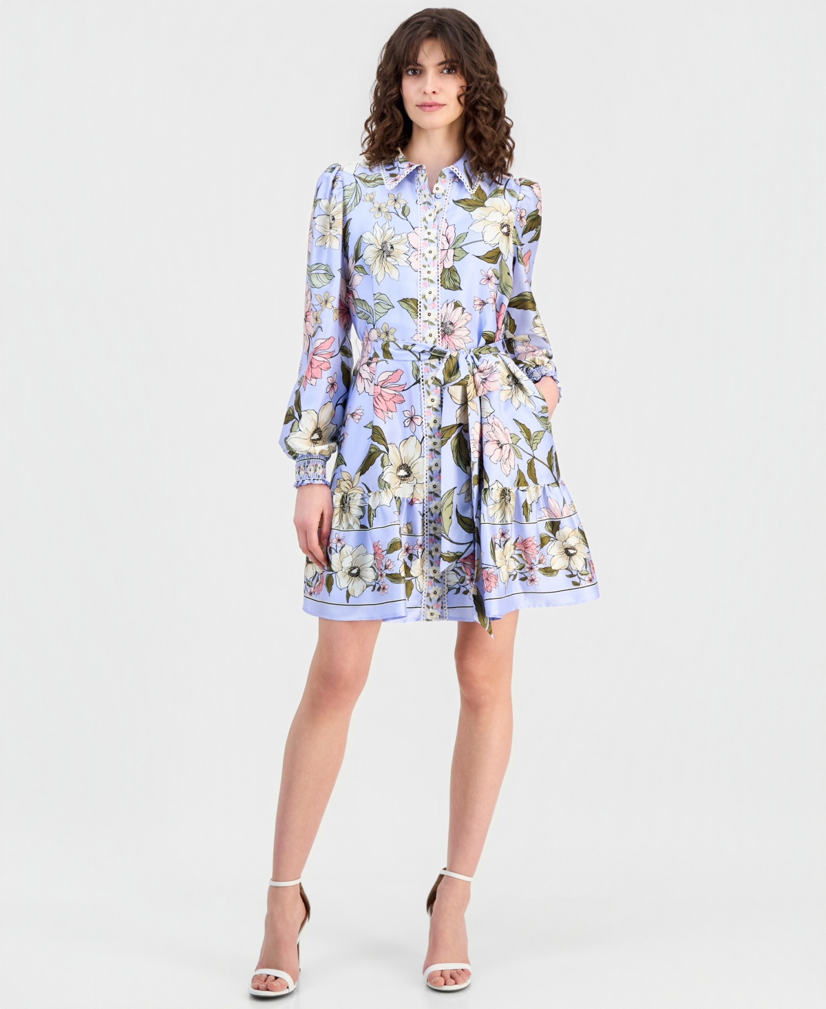 Anne Klein Women's Floral Print Blouson-Sleeve Shirtdress
