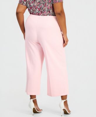 Plus Size Wide-Leg Cropped Pull-On Pants