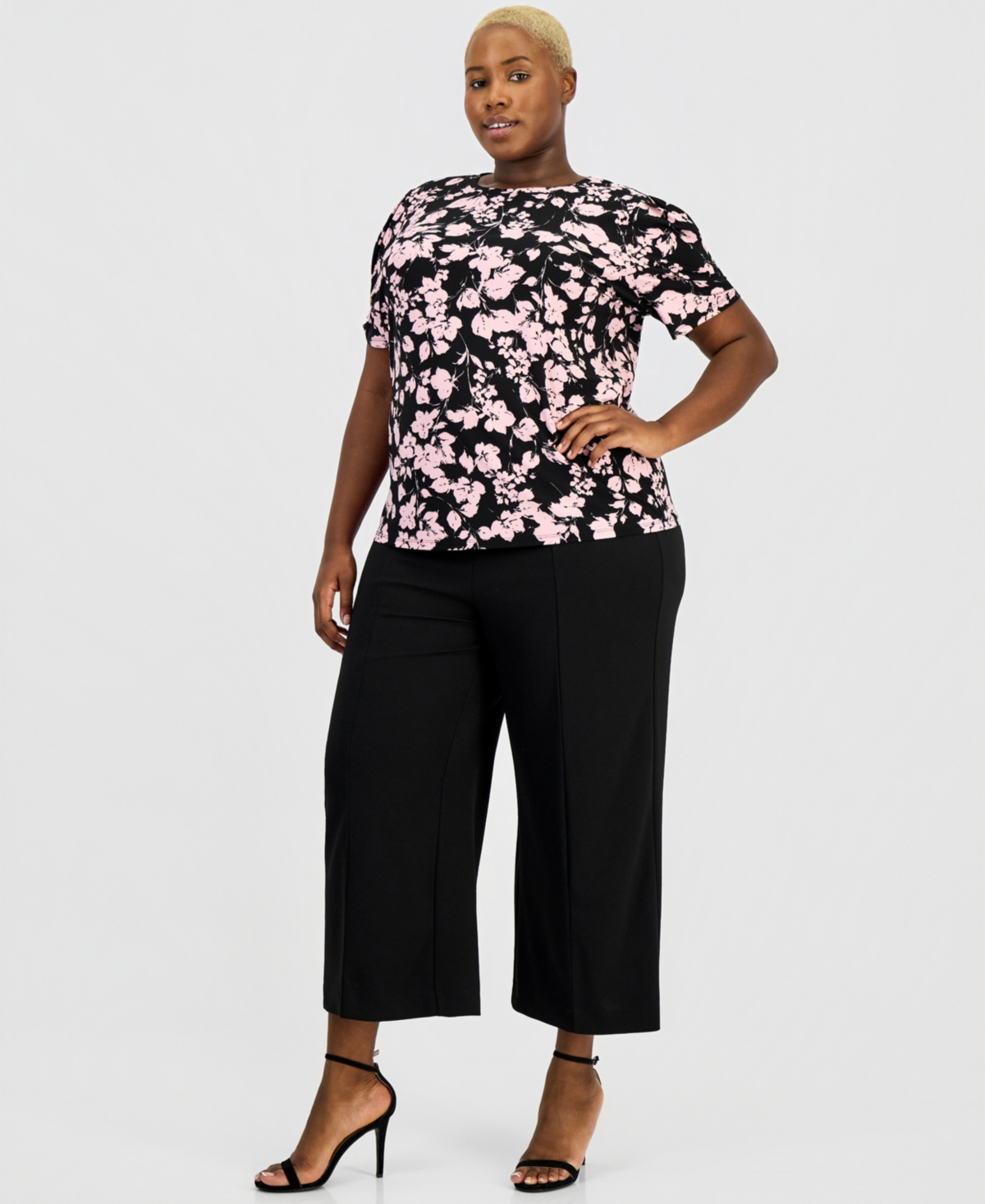 Anne Klein Essentials Plus Pleated-Sleeve Knit Top