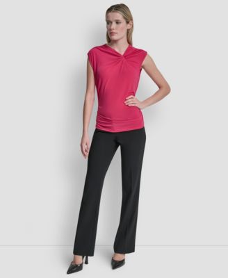 Women's Asymmetric Neck Cap-Sleeve Knit Top