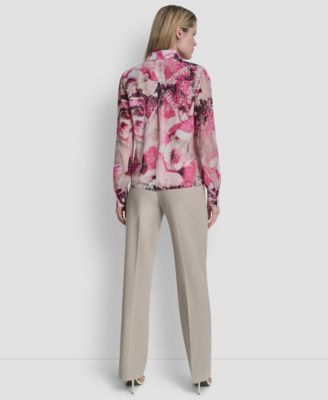 Women's Collared Long-Sleeve Ruffle Detail Shirt