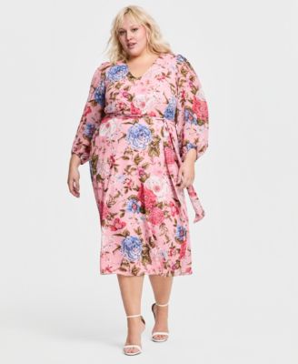 Plus Size Belted V-Neck Dress