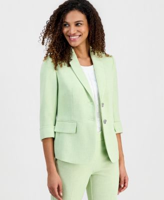 Women's Stretch Crepe Two-Button Notch-Collar Jacket With Cuffed Sleeves, Burnout Floral Sleeveless Top & Melange Crepe Straight-Leg Pants