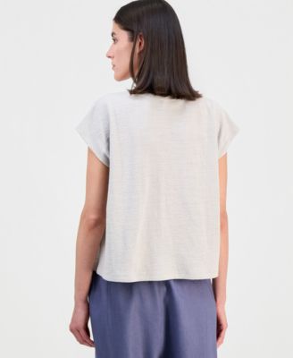 Women's Cotton Jacquard V-Neck Top