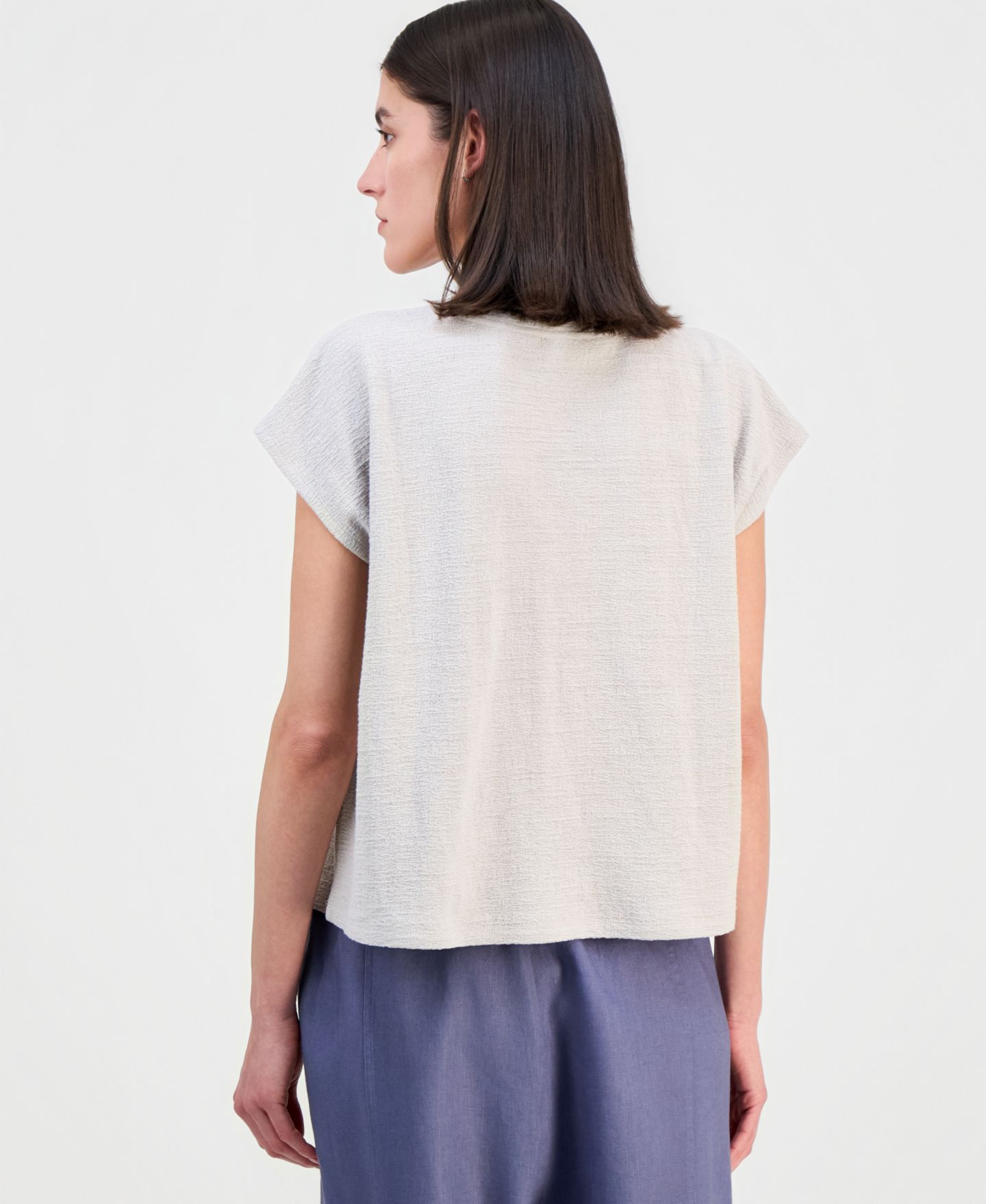 Женский топ Eileen Fisher Cotton Jacquard V-Neck, цвет: Меловой — фото 2