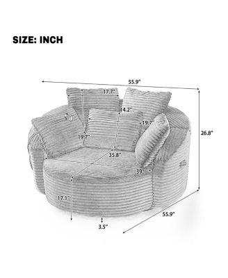 Swivel Corduroy Accent Barrel Chair with 5 Pillows & Phone Holder, Black