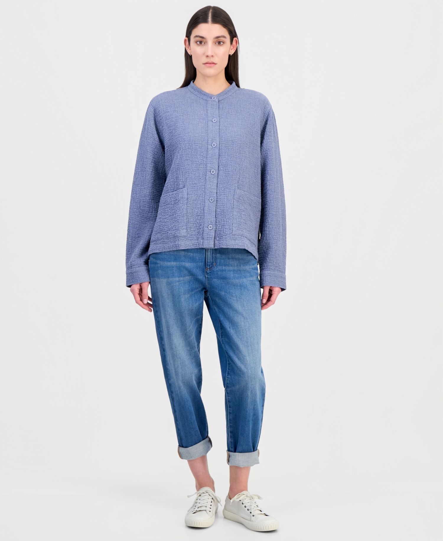 Eileen Fisher Women's Cotton-Blend Mandarin Collar Shirt