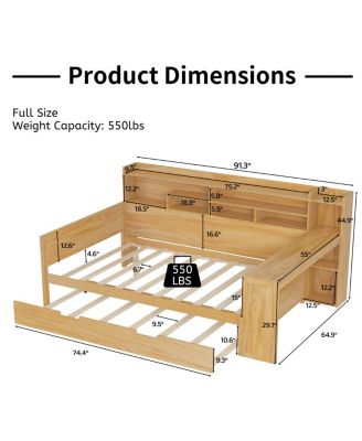 Streamdale Wooden Full Size Daybed with Storage Shelves & Twin Trundle Desk