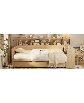 Streamdale Wooden Full Size Daybed with Storage Shelves & Twin Trundle Desk