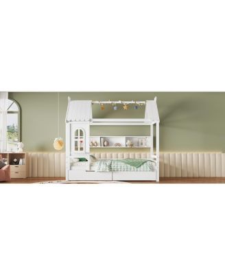 Streamdale Twin House Bed with Storage Drawers and Window, Solid Wood