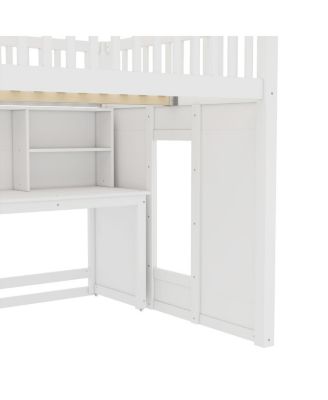 Full Size Loft Bed with Desk and Storage Stairs