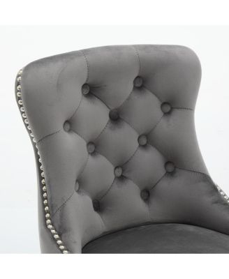  Modern Velvet Swivel Bar Stools with Ring - Dark Gray (2pcs