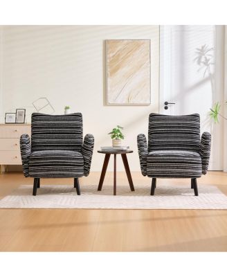  Modern armchair with sanded fabric, side pocket, solid wood legs