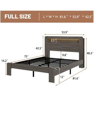 Streamdale Wood Platform Bed Frame Full Size with Storage, LED, USB.