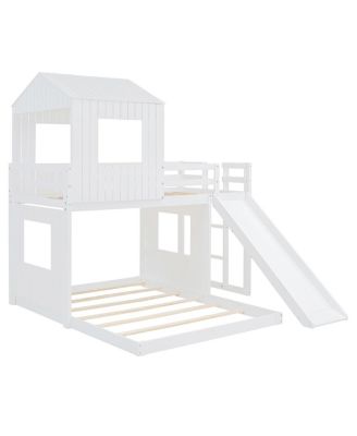 Streamdale Wooden Twin Over Full Bunk Bed with Playhouse, White