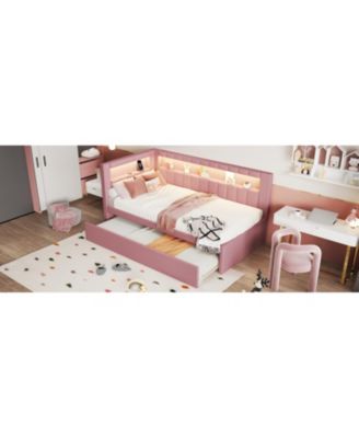 Twin Platform Bed with USB & LED Trundle