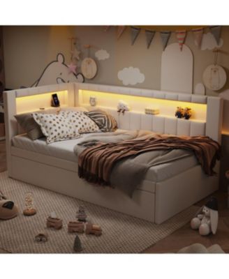 Twin Platform Bed with USB & LED Trundle