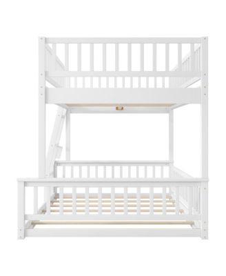 Full XL over Queen Bunk Bed with Ladder and Guardrails, White