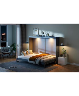Queen Size Murphy Bed Wall Bed Modern design with LED Lights