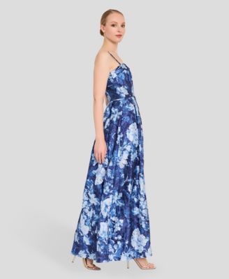 Women's Square Neck Floral Printed Ball Gown