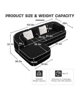 106" Teddy Fabric Boneless Sofa, Contrast Color L-Shaped Chaise Couch