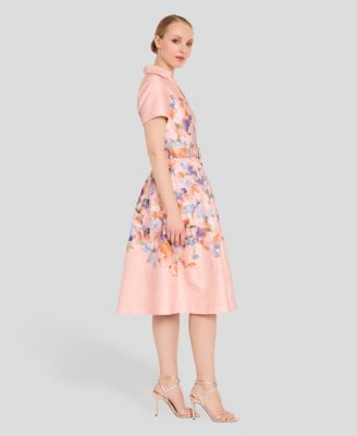Women's Short-Sleeve Floral Belted Midi Dress