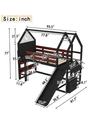 Twin Loft Bed with Bookshelf, Slide, and Safety Rails