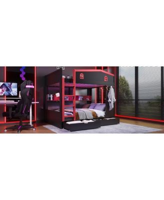 Queen Bunk Bed with Storage, Solid Wood