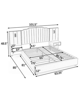 Velvet Upholstered Bed Frame with Vertical Stripes