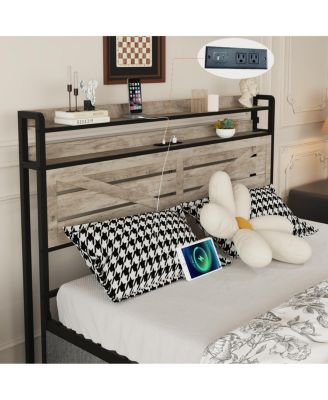 Queen-size bed frame with storage headboard, 12 drawers, LED lights