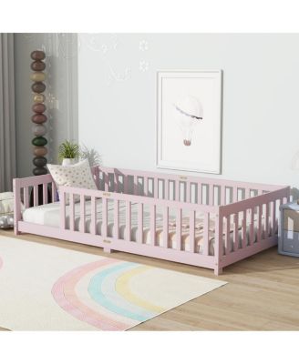 Streamdale Twin Size Floor Bed with Fence, Pink