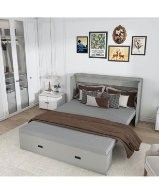 57" Murphy Bed with Storage, Charging Cabinet, Foldable Panels, Swivel Wheels, Gray