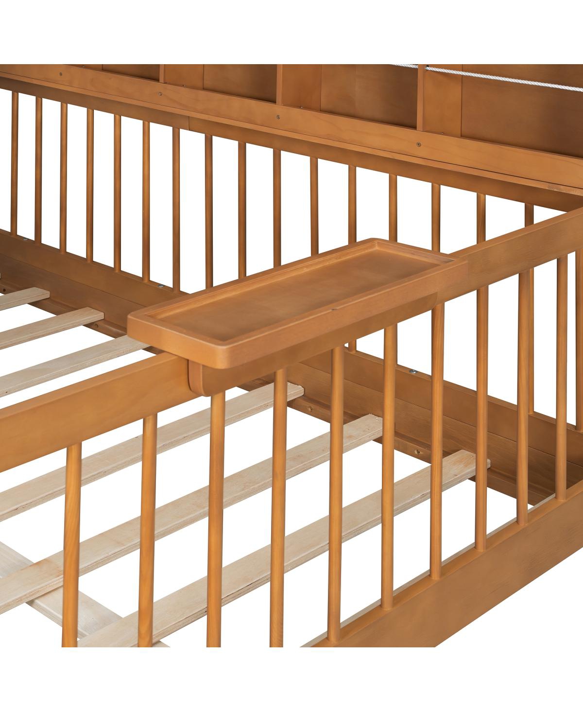 Streamdale Furniture Streamdale Full Size House Bed with 2 Large Drawers, Side Bookshelf with Led Strip, Walnut