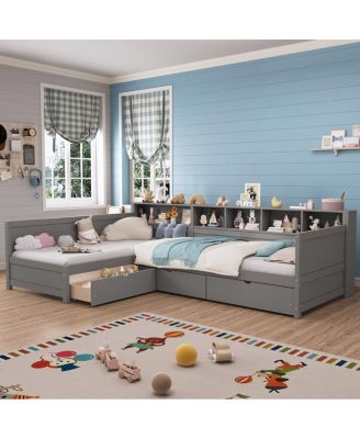 Twin L-Shape Day Bed with Storage Drawers