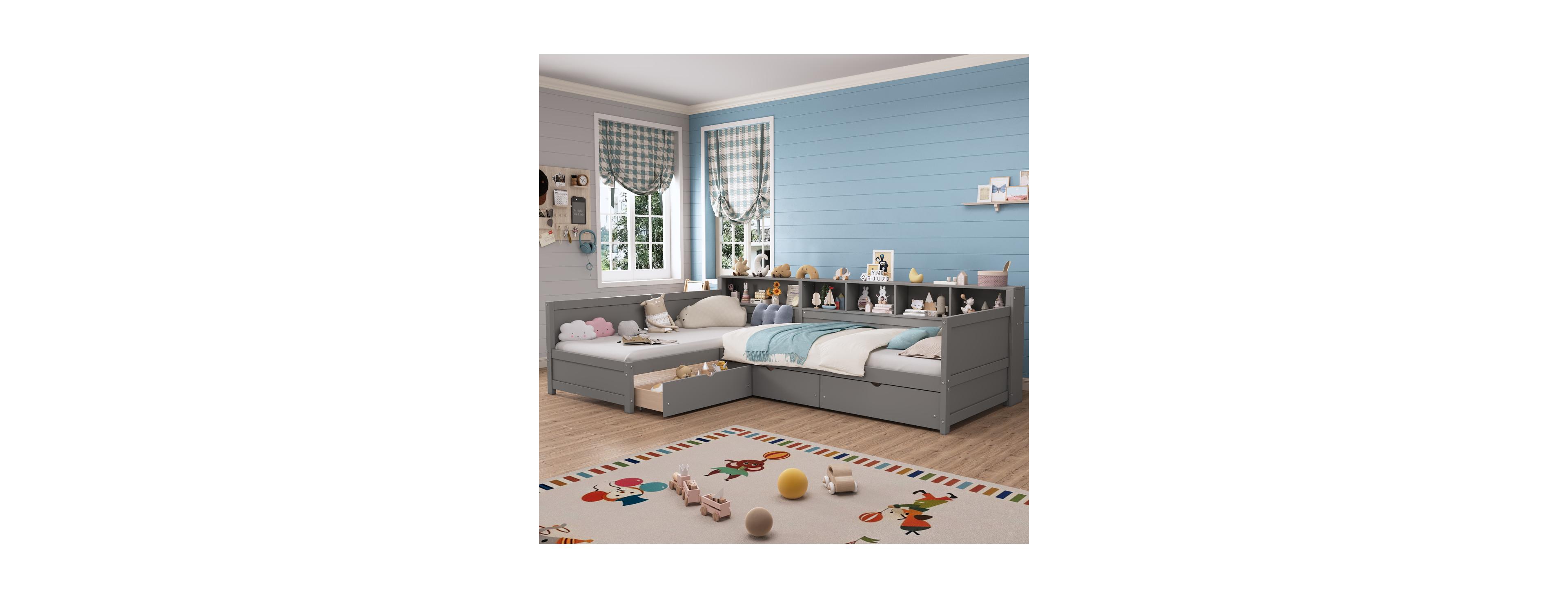 Streamdale Furniture Twin L-Shape Day Bed with Storage Drawers