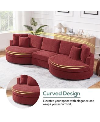 3-seater 129" Curved Upholstered Sofa Couch, Dark Gray