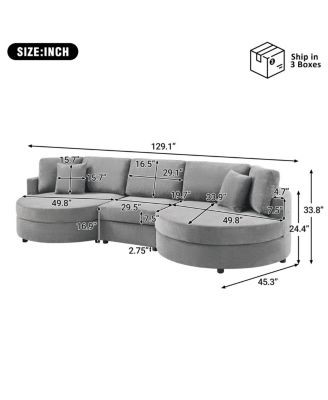 3-seater 129" Curved Upholstered Sofa Couch, Dark Gray
