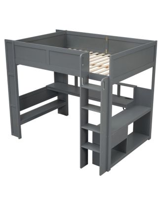 Wood Gaming Loft Bed with Desk, Storage, LED & Charging Station