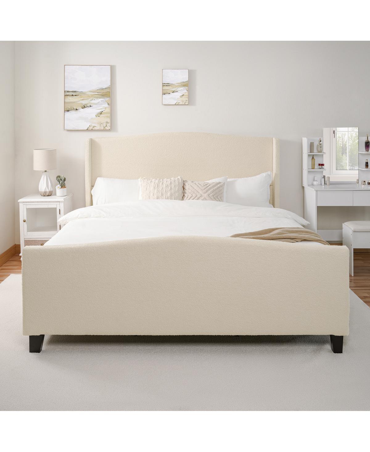 Streamdale Furniture Streamdale King Size Teddy Velvet Upholstered Bed Frame with Headboard & Footboard (White
